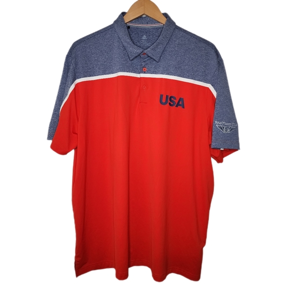 Adidas Mens 2XL U.S.A. Red White‎ Blue Athletic S/S Golf Performance Polo Shirt - Picture 2 of 6